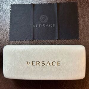Versace NWOT Cream Eyewear Case with Gold Logo and new dust cloth.